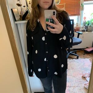 Loft Black & White Polka Dots Button Up Size XL